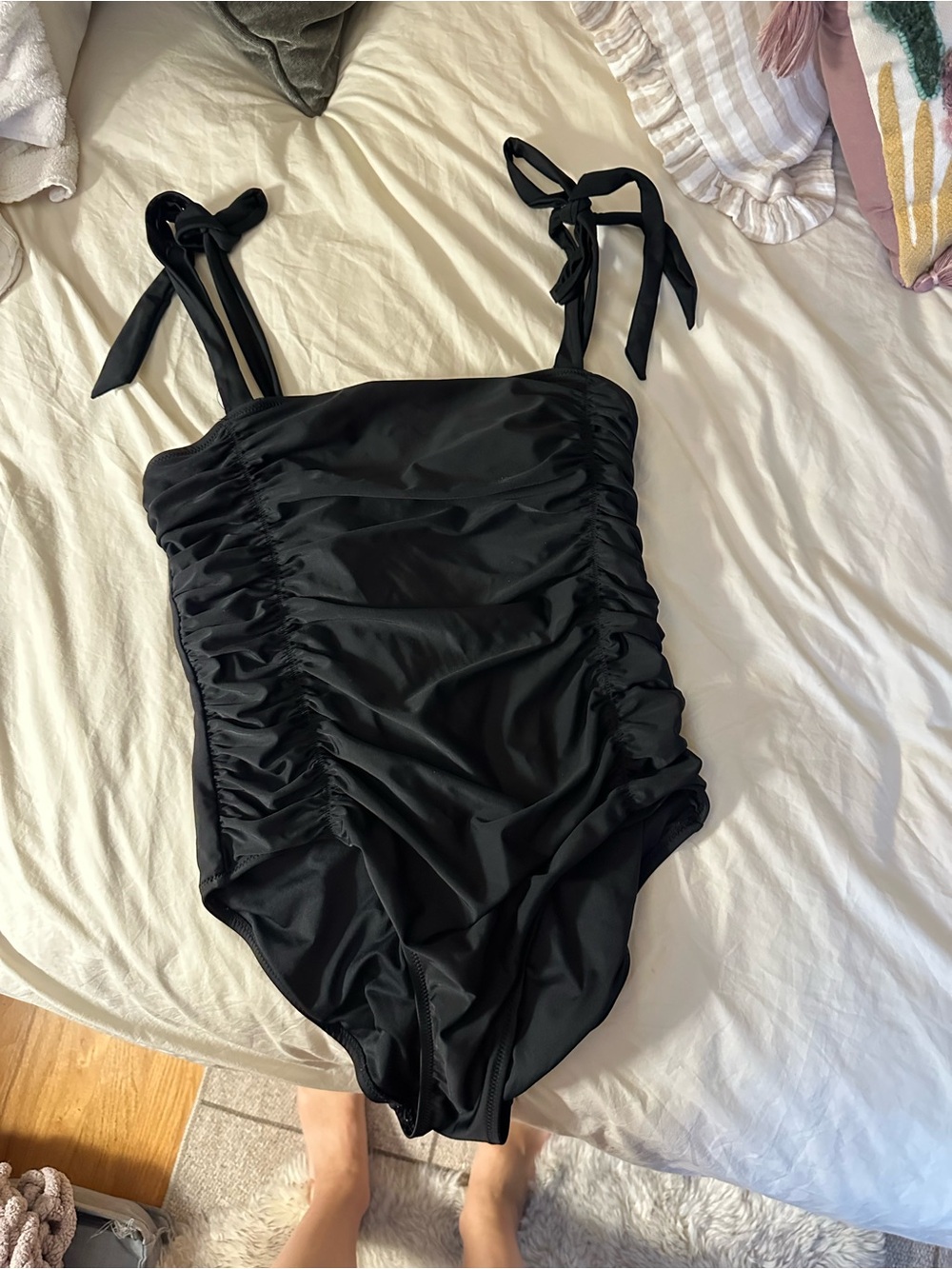 Pinkblush maternity Black Ruched One-Piece Swimsuit with Tie Straps